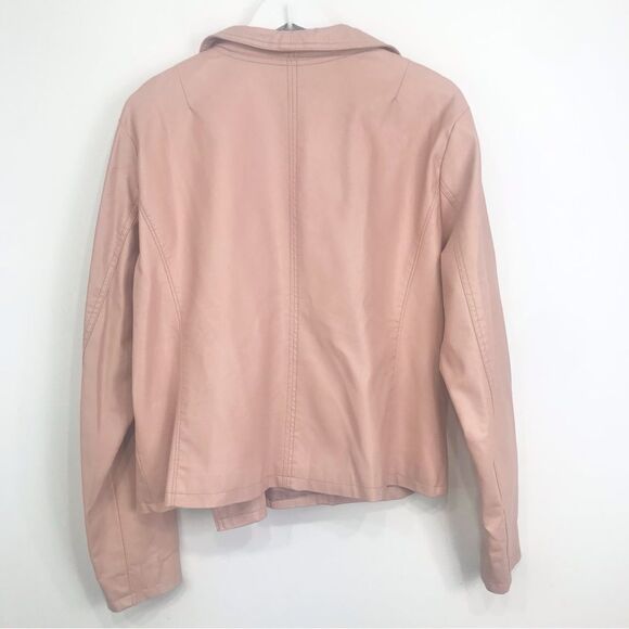 A New Day Pink Faux Leather Moto Style Asymmetrical Zip Up Jacket - Picture 9 of 16